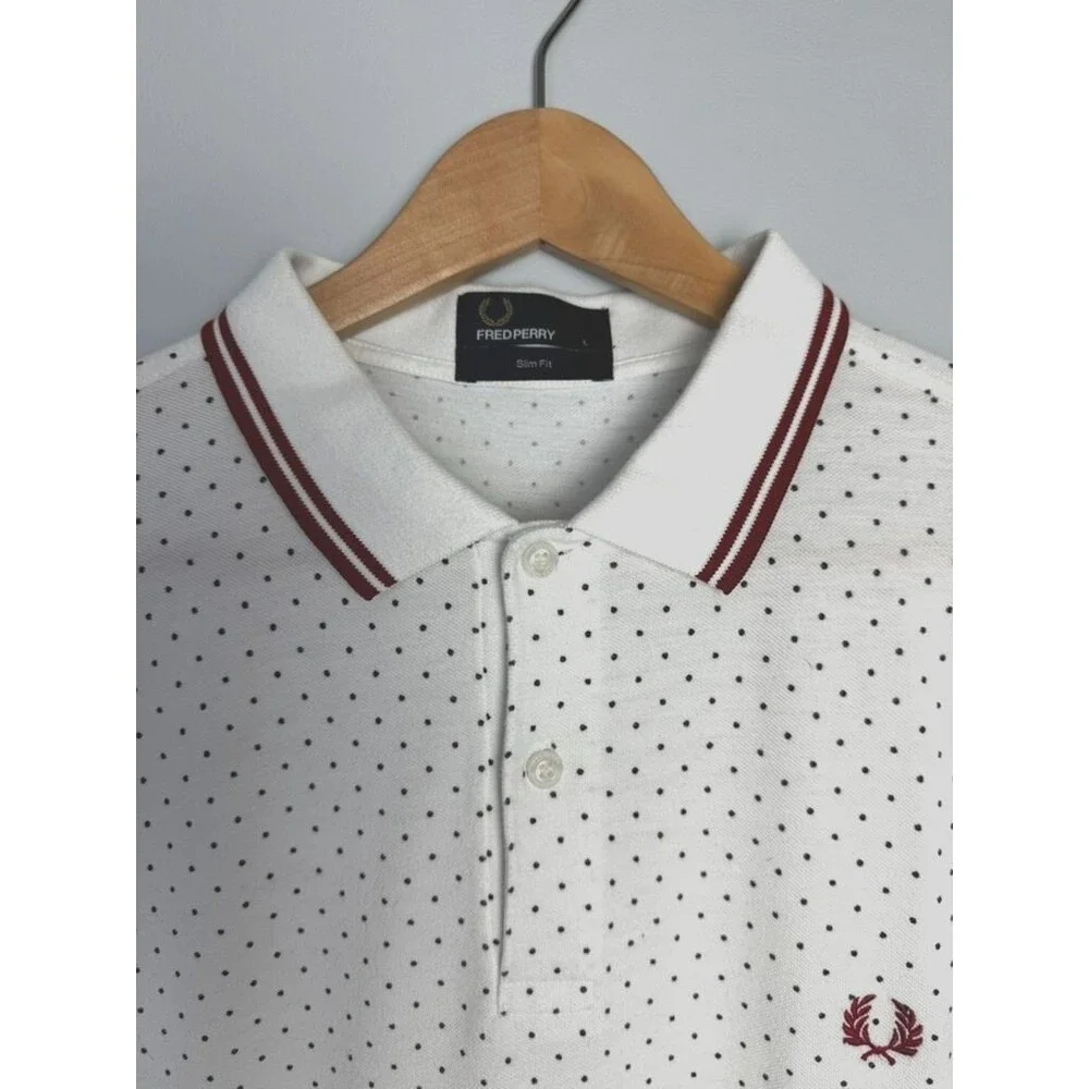 Fred Perry Mens Short Sleeve White Black Dot Red Slim Fit Mens Cotton Polo L - Picture 3 of 6